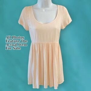 Talula Women's Small Babydoll Tunic Dress Light Peach Empire Waist Short Sleeve